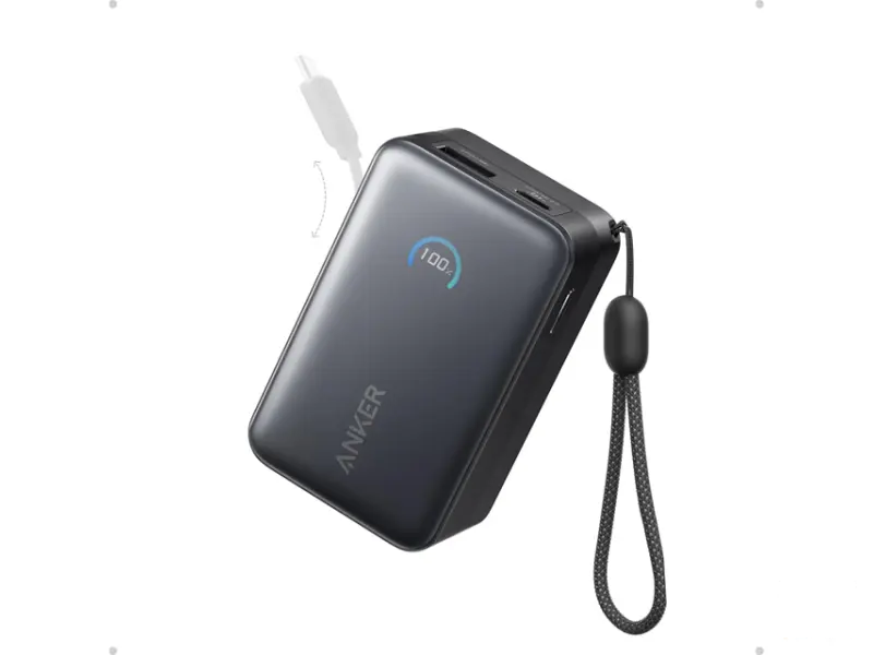 ANKER Nano 10000mAh, 45W, sa ugrađenim USB-C kablom na izvlačenje, Power Bank crni 