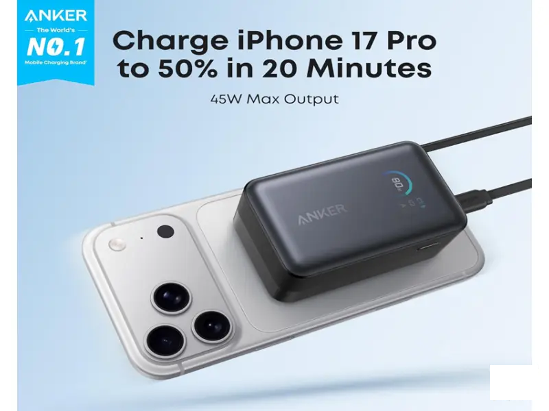 ANKER Nano 10000mAh, 45W, sa ugrađenim USB-C kablom na izvlačenje, Power Bank crni 