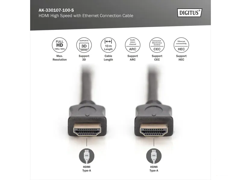 Digitus HDMI High Speed with Ethernet Connection Cable 10m