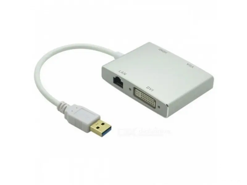 FAST ASIA Adapter-konvertor USB 3.0 na HDMI + VGA+DVI + RJ45 