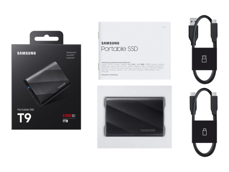 SAMSUNG 1TB T9 Portable External SSD, USB 3.2 Gen 2x2 interface, up to 2000MB/s Read/Write