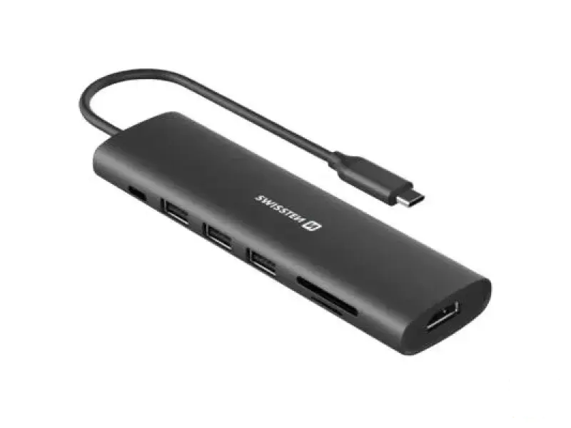 Swissten USB-C HUB 7-IN-1 (USB-C 100W, HDMI 4K, 1x USB-A 3.0, 2x USB-A 2.0, SD, MICRO SD) ALUMINIUM