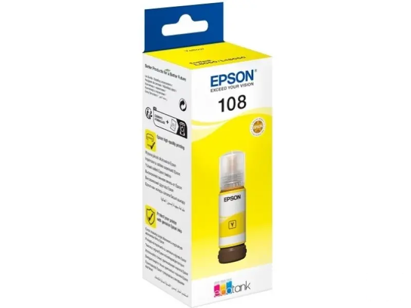 EPSON C13T09C44A EcoTank Ink Bottle Br.108, Yellow, (70ml), 7200 str. (2100 colour photos 10x15cm) - za EcoTank L8050, L18050
