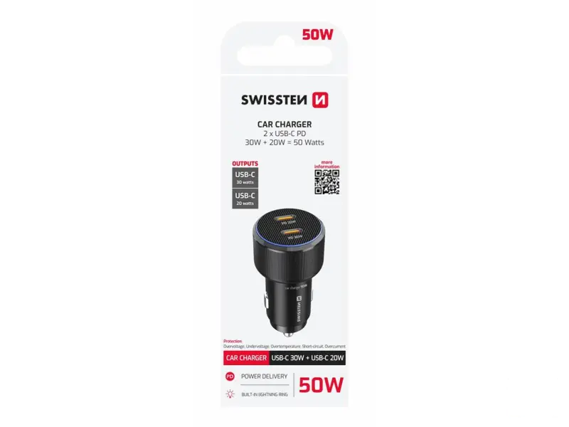 Swissten Adapter 2x USB-C PD, 50W BLACK