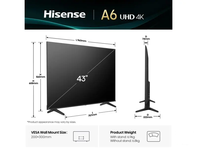 Hisense 43A6Q smart TV 43″