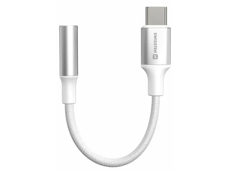 Swissten Audio kabl Textile USB-C (male) / 3.5mm AUX 0,15 M White