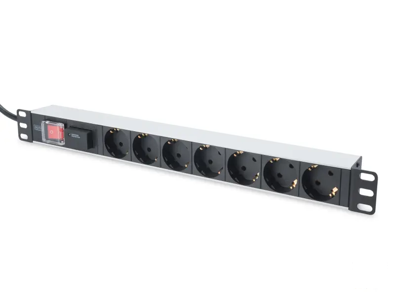 Digitus Napojna letva 1U Aluminum PDU, 19", sa prekidacem i zastitom, 7x safety outlet, 16A, 2m