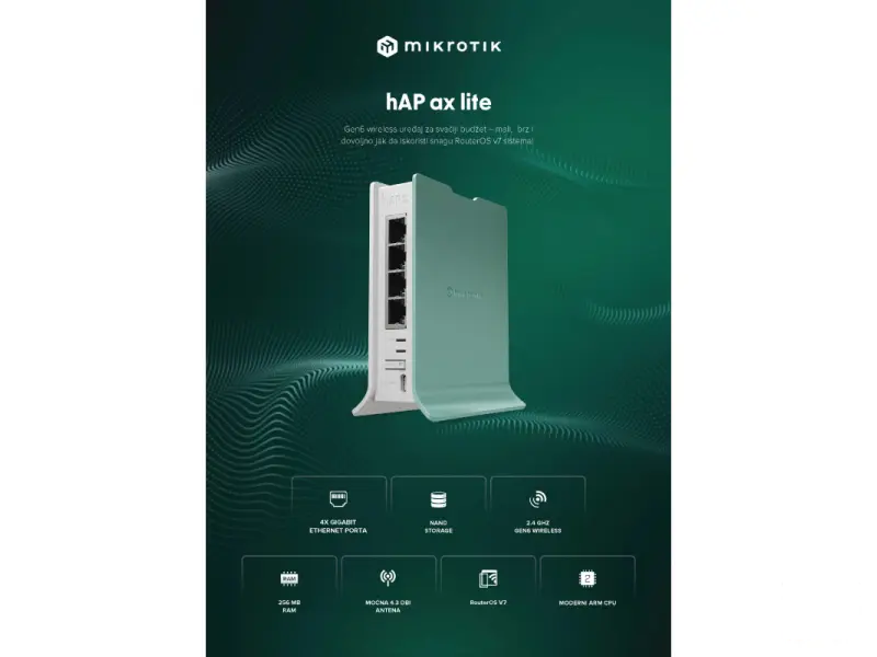 MIKROTIK (L41G-2axD) hAP ax lite, RouterOS L4, Gigabit Wi-Fi 6 ruter 