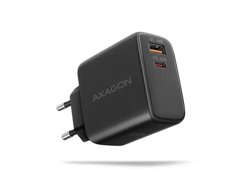 AXAGON ACU-PQ45 zidni punjač 1xUSB-A QC4, 1xUSB-C PD 20/45W, crni