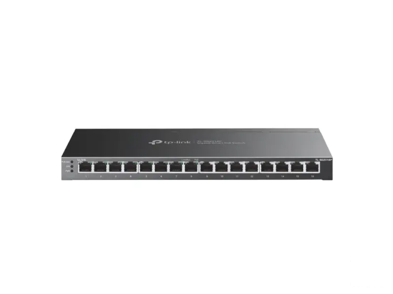 TP-LINK TL-SG2016P JetStream 16-Port Gigabit Smart Switch with 8-Port PoE+, 120 W PoE Budget, Metal