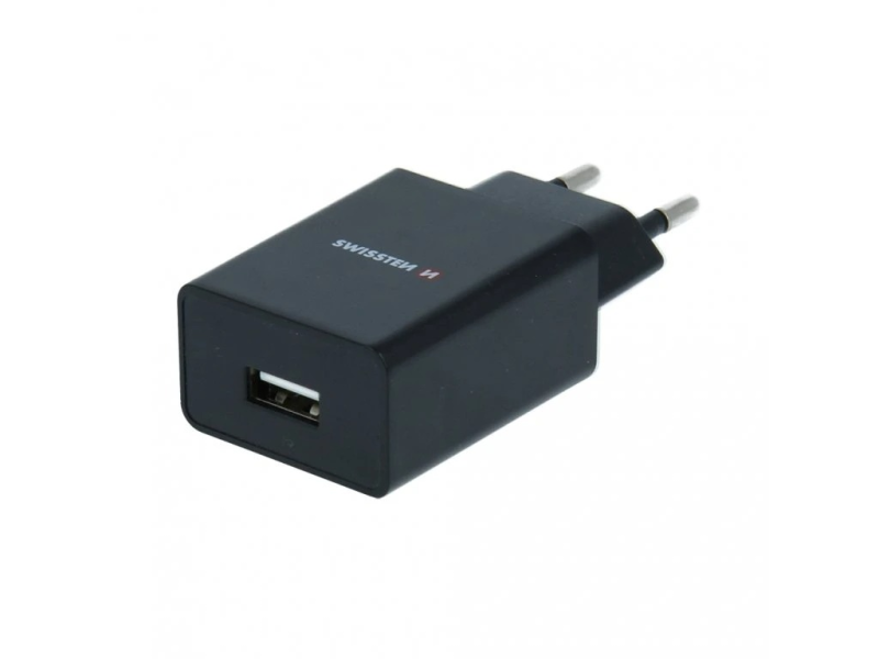 Swissten TRAVEL CHARGER SMART IC WITH 1x USB 1A POWER + DATA CABLE USB / TYPE C 1,2 M BLACK