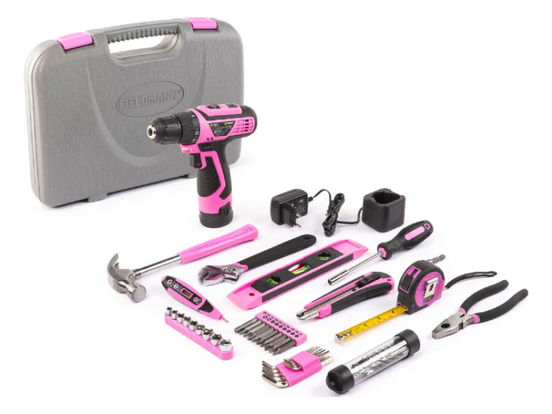 FIELDMANN FDG 5025-58R Set ručnog alata (58 delova) sa 12V bušilicom roze