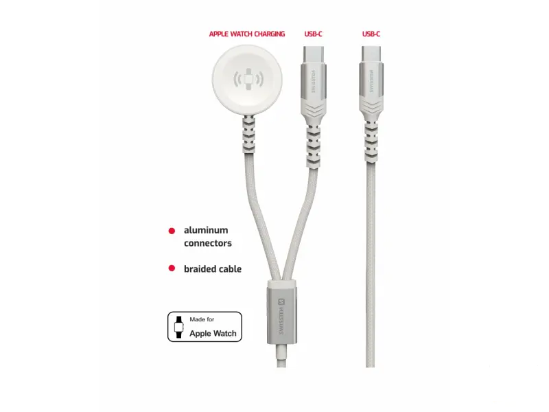 Swissten Kabl 2in1 punjač za Apple Watch i USB-C, USB-C 1.2m White