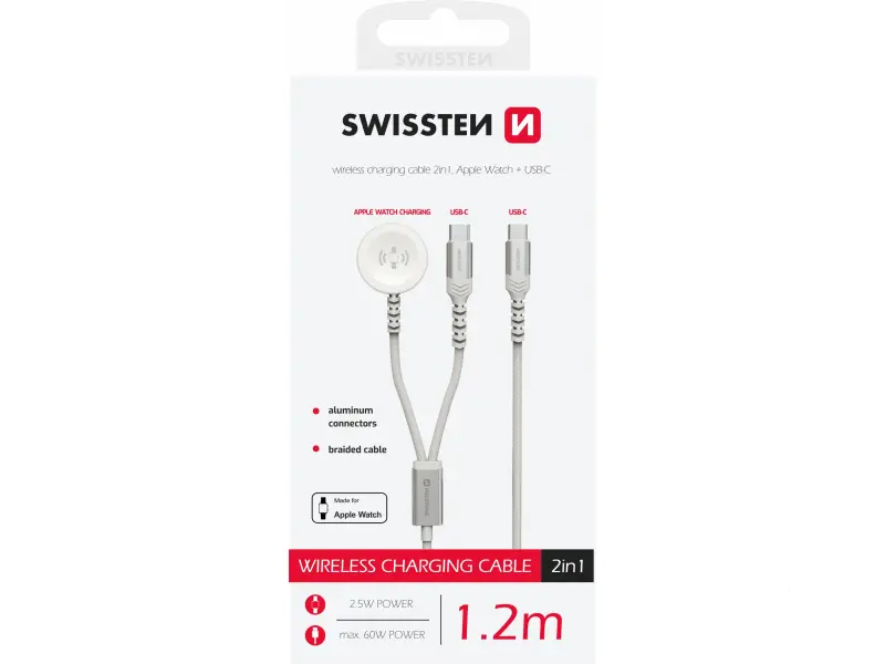 Swissten Kabl 2in1 punjač za Apple Watch i USB-C, USB-C 1.2m White