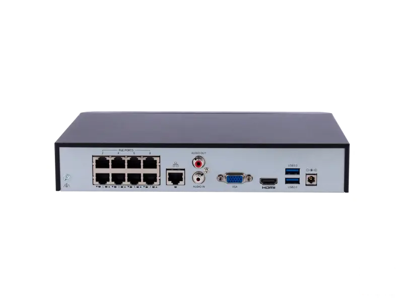 Uniview NVR 8 kanala NVR301-08B-P8-IQ, 1080P, 30FPS, do 12MP, HDMI, VGA, 1 x HDD do 10TB, PoE, 52VDC