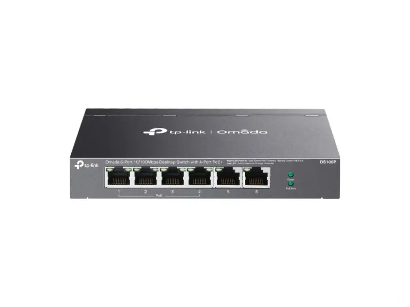 TP-LINK DS106P Omada 6-Port 10/100Mbps Unmanaged Desktop Switch with 4-Port PoE+, 67 W