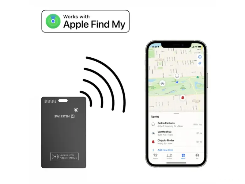 Swissten Find Card Smart Locator With Apple Find My Function - Black