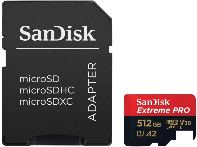 SanDisk Extreme PRO microSDXC 512GB + SD adapter,up to Read/Write(MB/s): 200/140,A2,C10,V30,UHS-I,U3
