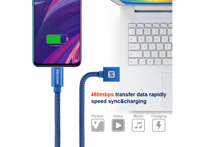Swissten Data kabl Textile USB / USB-C 1.2m Blue