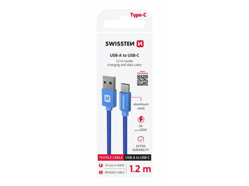 Swissten Data kabl Textile USB / USB-C 1.2m Blue