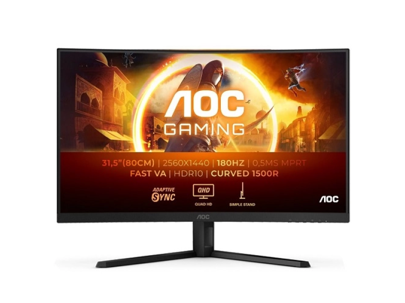 AOC QHD Gaming LED Curved Monitor CQ32G4VE, 31.5", 2560x1440, 180Hz, 0.5 ms, DP/HDMI*2, Tilt