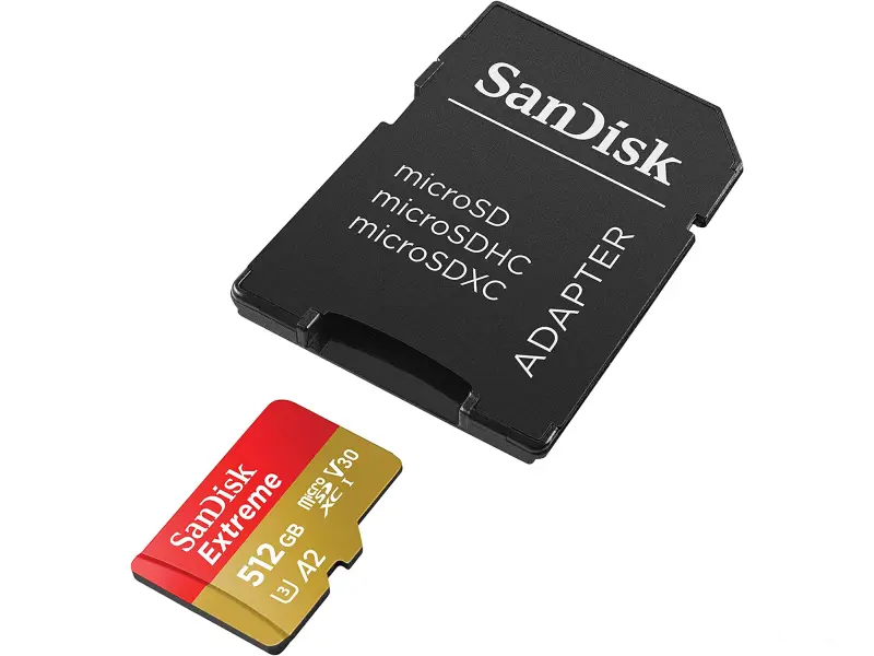 SanDisk Extreme microSDXC 512GB + SD adapter, up to Read/Write(MB/s): 190/130, A2, C10, V30,UHS-I,U3