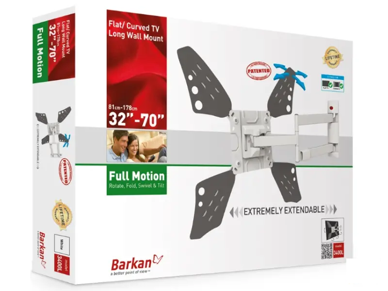 BARKAN 3400LW.W LCD TV zglobni zidni nosač do 70 inča beli za ravne i zakrivljene televizore 