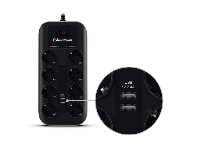 CyberPower produžni kabl prenapon.zaštita P0820SUF0 8xšuko/2xUSBc/1,8m