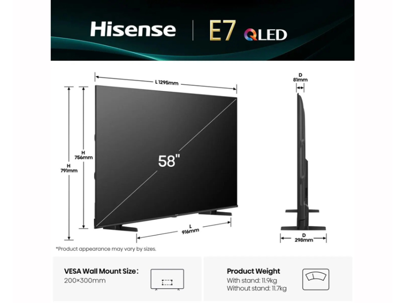 HISENS 58 inca 58E7Q QLED 4K UHD SMART TV