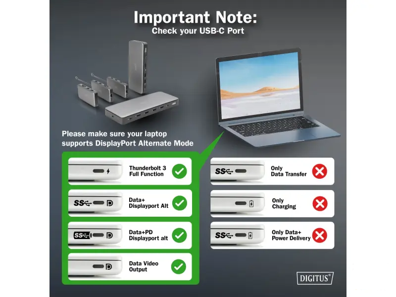 Digitus Dock 11-Port, 2x HDMI, DP, 2x USB-A, USB Type-C, RJ45, DC, Audio