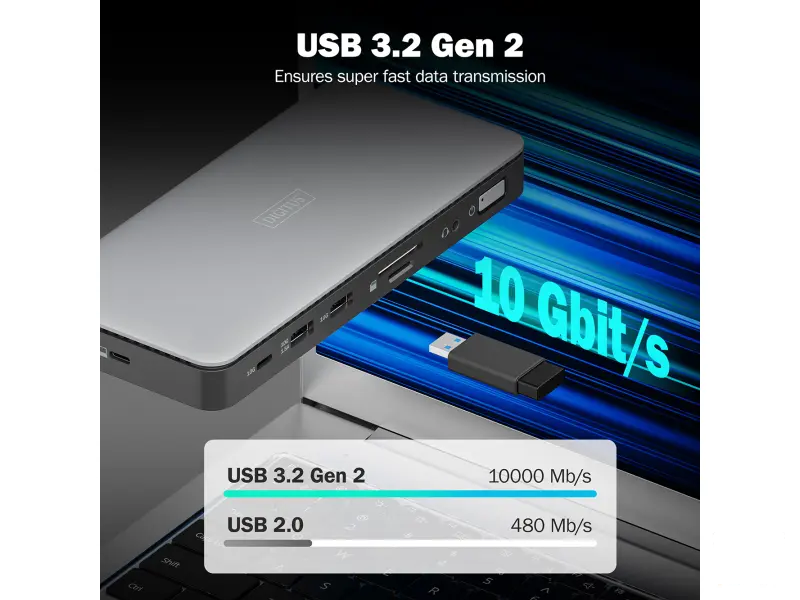 Digitus Dock 11-Port, 2x HDMI, DP, 2x USB-A, USB Type-C, RJ45, DC, Audio