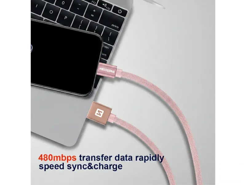 Swissten Data kabl Textile USB / USB-C 1.2m Rose/Gold