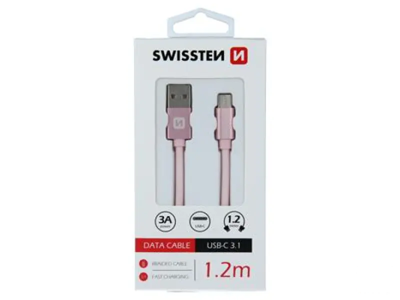 Swissten Data kabl Textile USB / USB-C 1.2m Rose/Gold