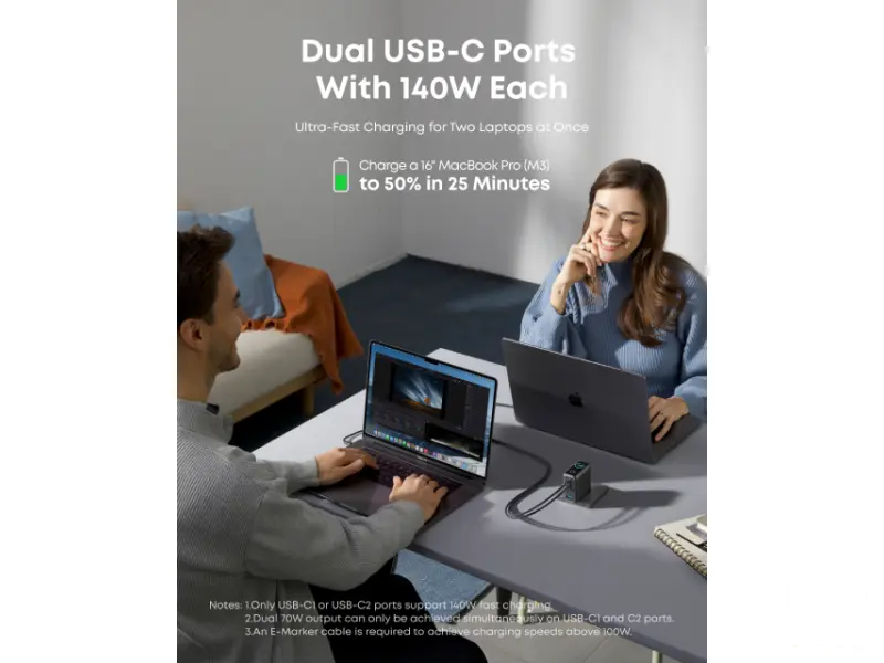 ANKER 140W zidni punjač 4-porta (3x USB-C, 1x USB-A) sa USB-C M/M pletenim kablom, tamno sivi 