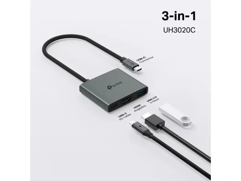 TP-LINK UH3020C USB Type-C 3 in 1 Hub 100W Power Delivery, HDMI 4K@60Hz, USB 3.0