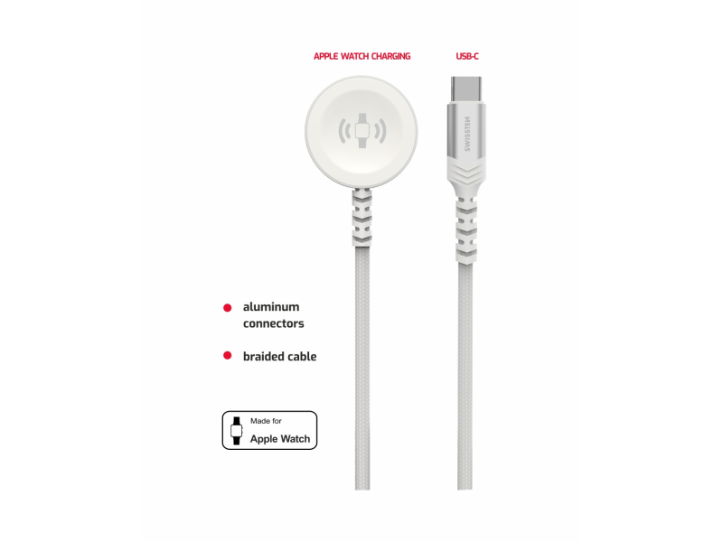 Swissten Punjač za Apple watch magnetic, USB-C 1.2m White