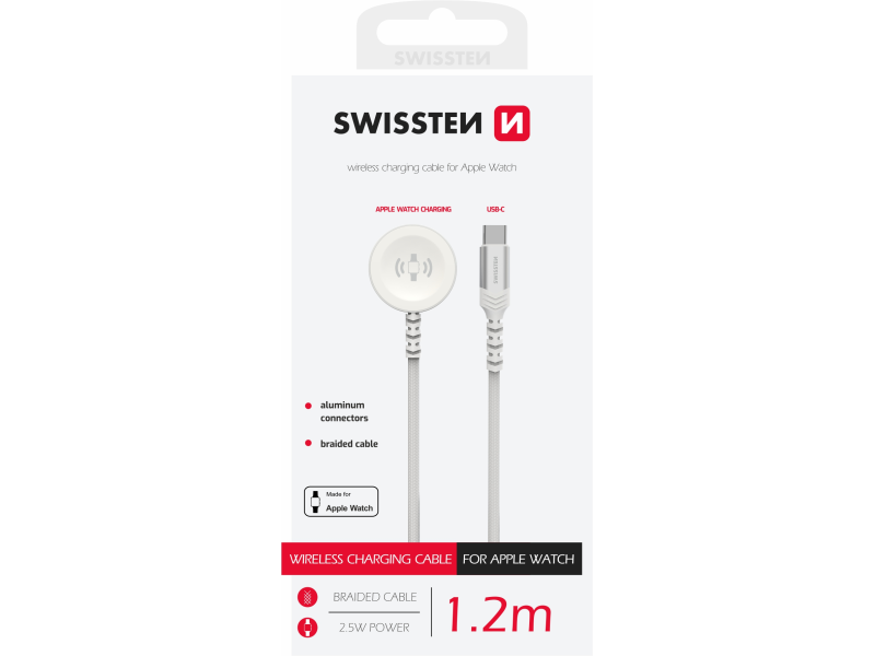 Swissten Punjač za Apple watch magnetic, USB-C 1.2m White