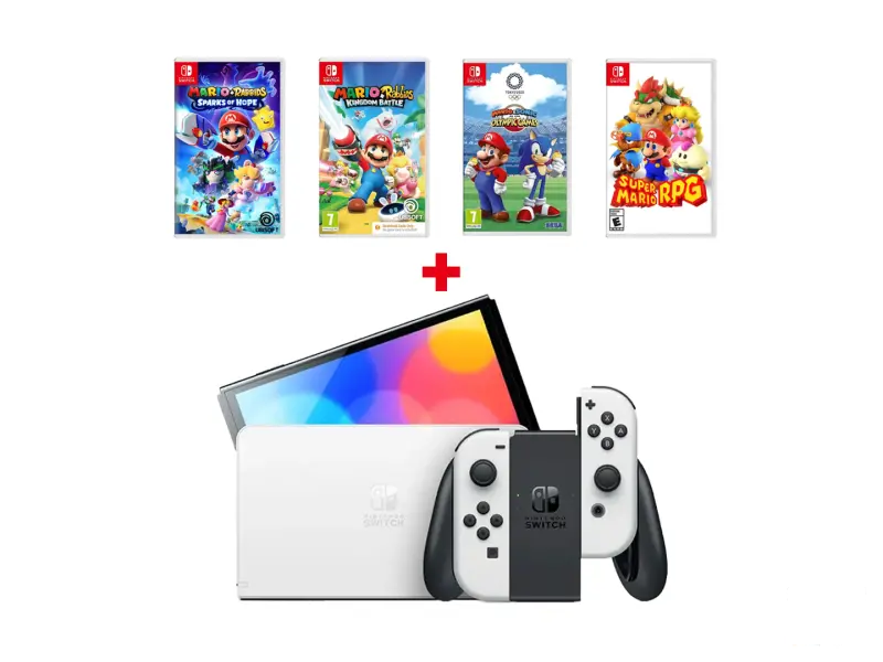 NSW OLED (White) + Super Mario RPG + M+Rabbids Kingdom + Mario and Sonic OGT+SoH