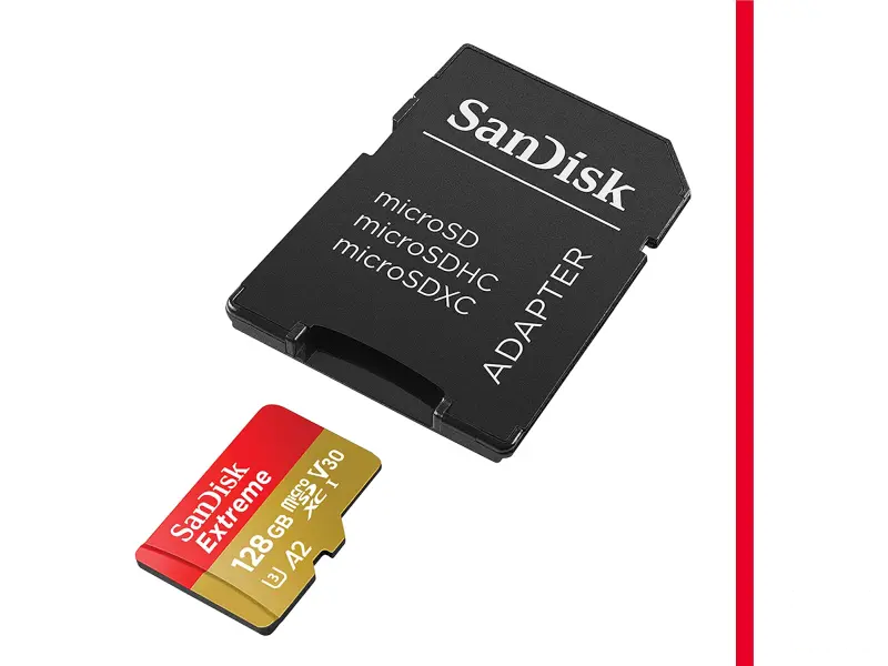 SanDisk Extreme microSDXC 128GB + SD adapter, up to Read/Write(MB/s): 190/90, A2, C10, V30, UHS-I,U3