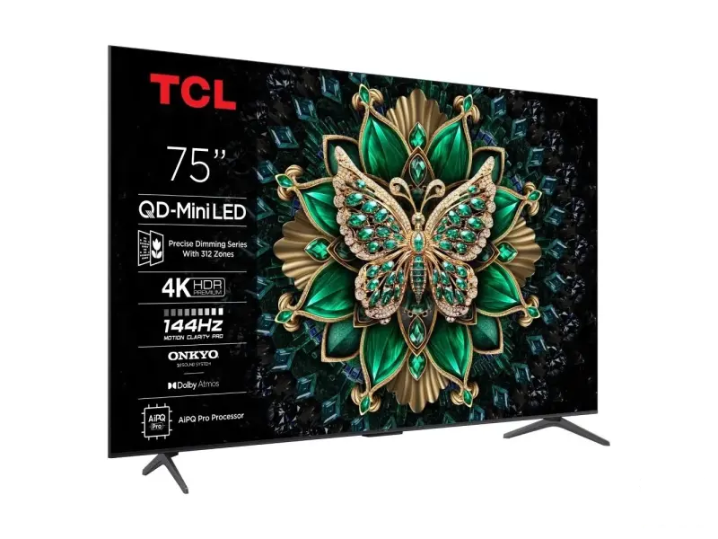 TCL 75C6K mini LED TV 75" ultra HD, Google TV smart, 512 Local Dimming Zones, 144Hz, Onkyo 2.1