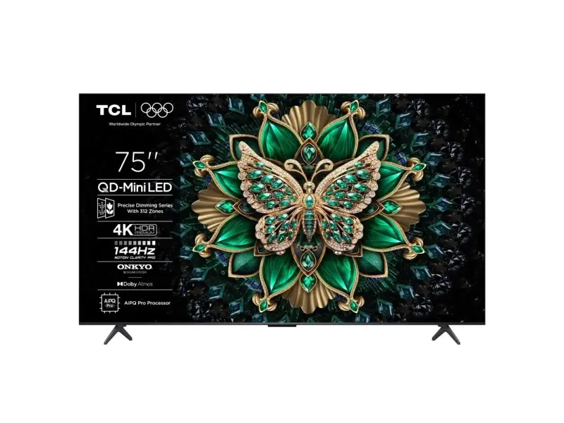 TCL 75C6K mini LED TV 75" ultra HD, Google TV smart, 512 Local Dimming Zones, 144Hz, Onkyo 2.1