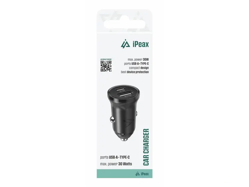 iPEAX Car Charger CL-04, PD, 300W, USB-C + USB-A BLACK