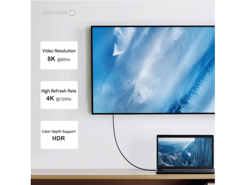 Swissten Kabl Data Video USB-C 4.0 – 240W, 40Gbps, 8K 60Hz, 1.5m Black