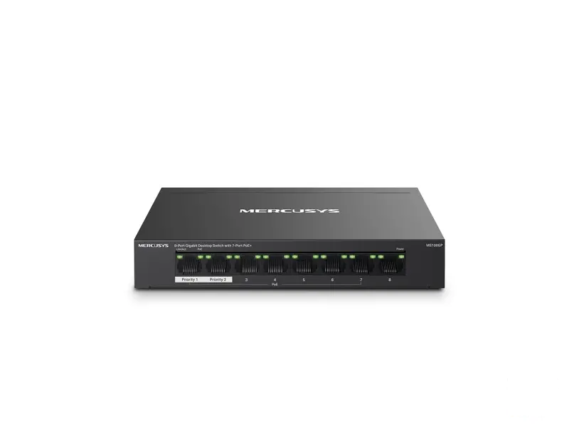 Mercusys MS108GP MS108GP 8-portni gigabit desktop svič sa 7 PoE+ porta do ukupno 65W (do 30W po portu