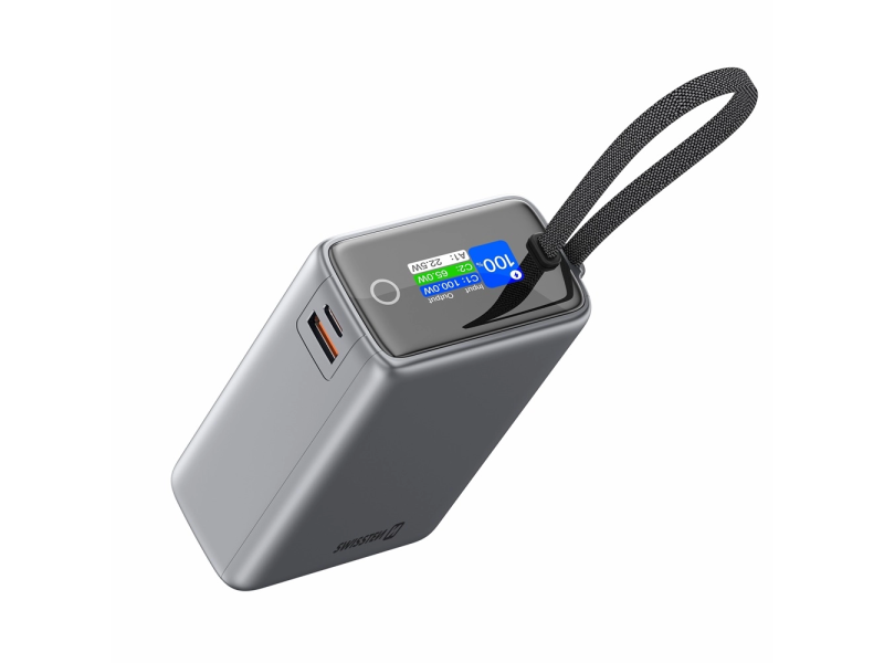 Swissten Power Bank Traveling 25000 mAh (96.25Wh) 100W With Built-In USB-C Cable Grey