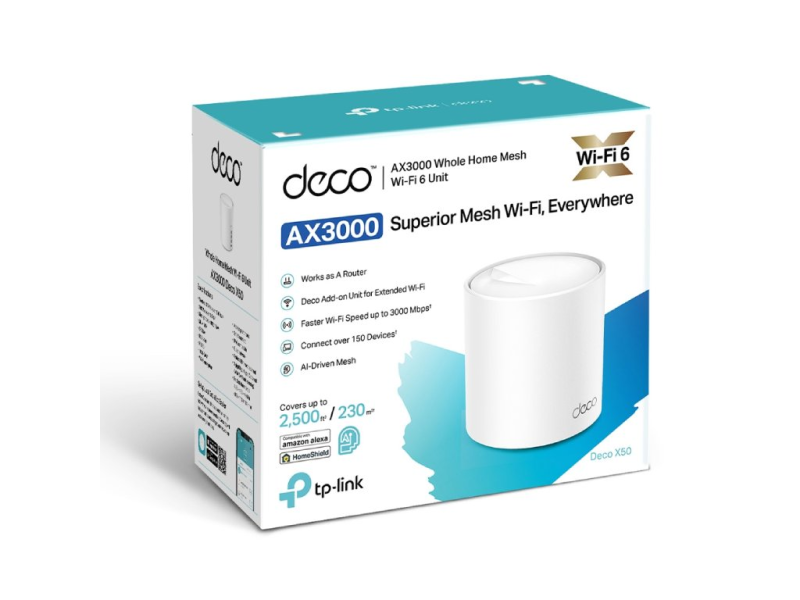 TP-LINK DECO X50(1-pack) AX3000 Whole Home Mesh WiFi 6 System, Coverage: up to 230m2