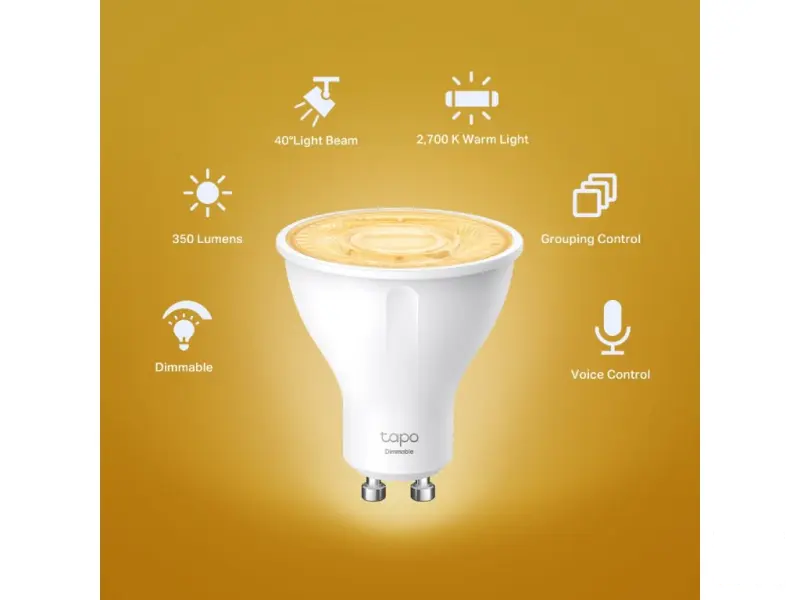 TP-LINK TAPO L610 GU10 Smart Wi-Fi Spotlight, Dimmable, 350 lm, 2700 K, Light Beam Angle: 40