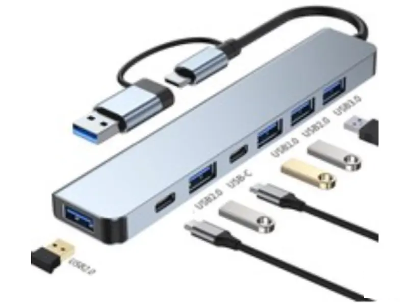 E-GREEN Adapter 8 u 2, Tip C/USB 3.0 - USB 3.0 + 3xUSB2.0+3.5mm audio+SD/TF+USB-C