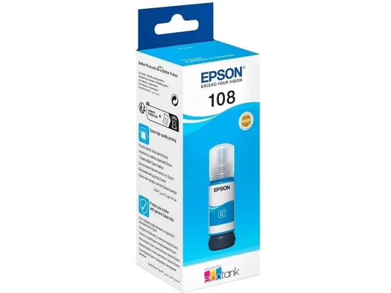 EPSON C13T09C24A EcoTank Ink Bottle Br.108, Cyan, (70ml), 7200 str. (2100 colour photos 10x15cm) - za EcoTank L8050, L18050