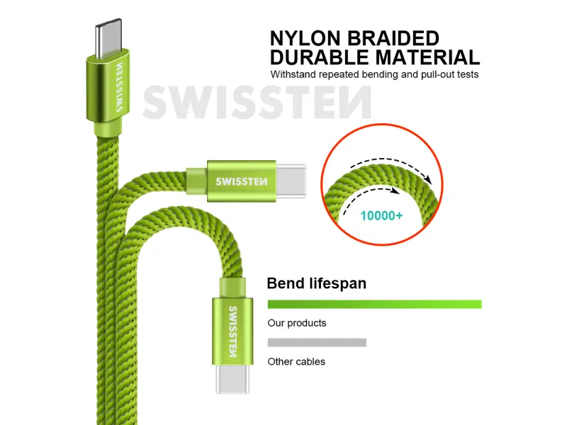 Swissten Data kabl Textile USB / USB-C 1.2m Green